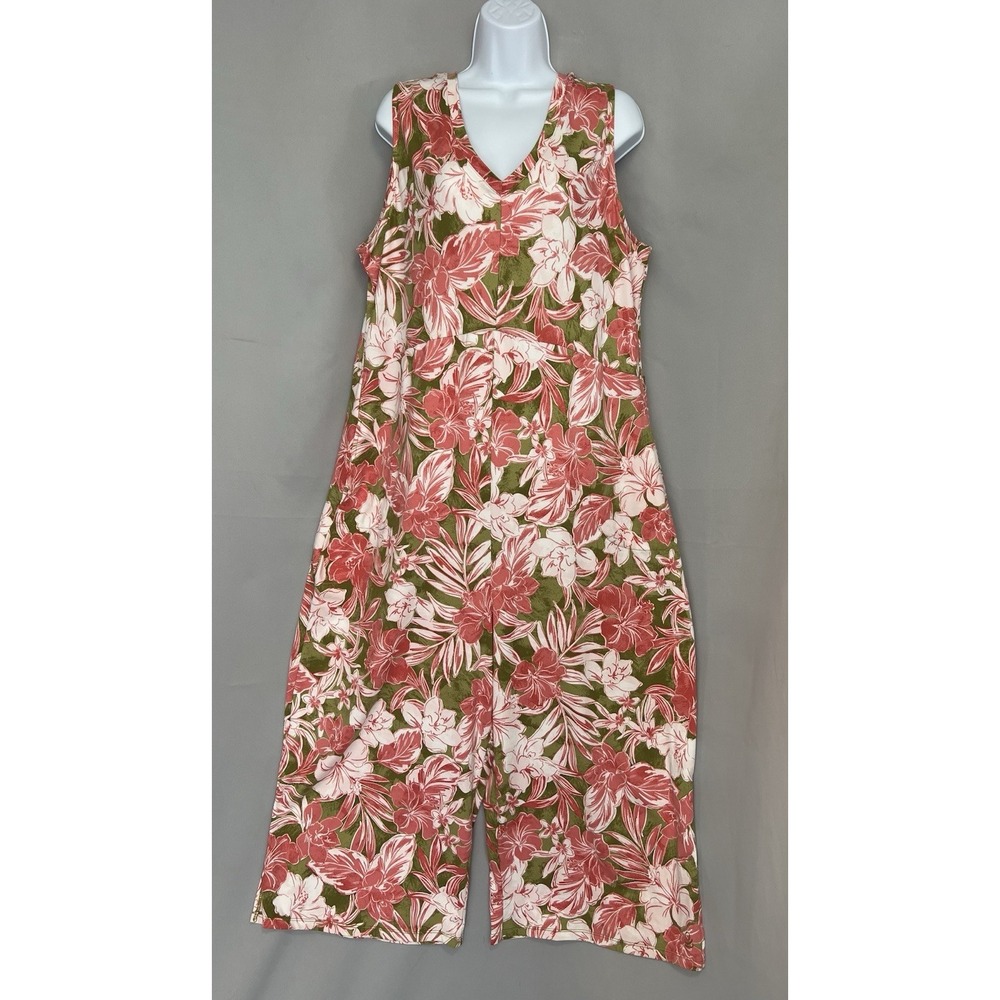 Cuddl Duds Flexwear VNeck Wide Leg Jumpsuit Coral Hibiscus Sz T1X